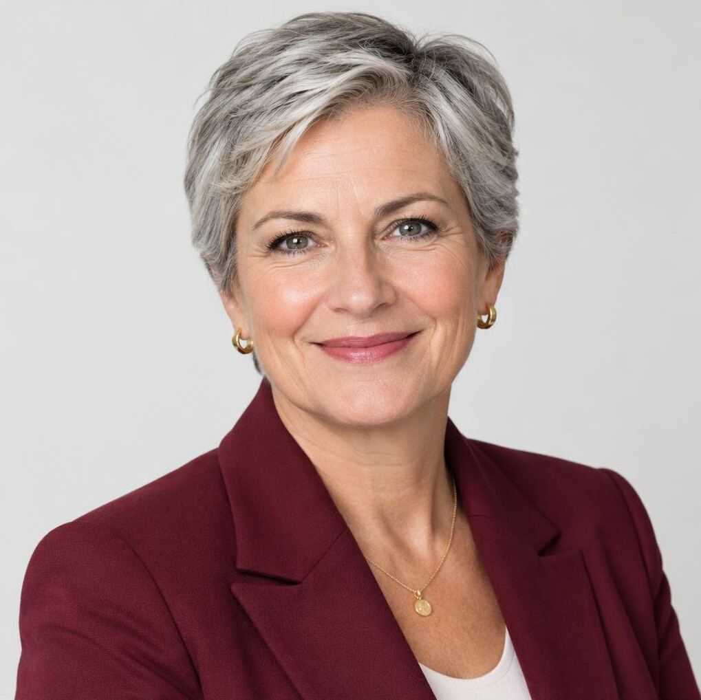 Senior businesswoman with grey hair in professional attire